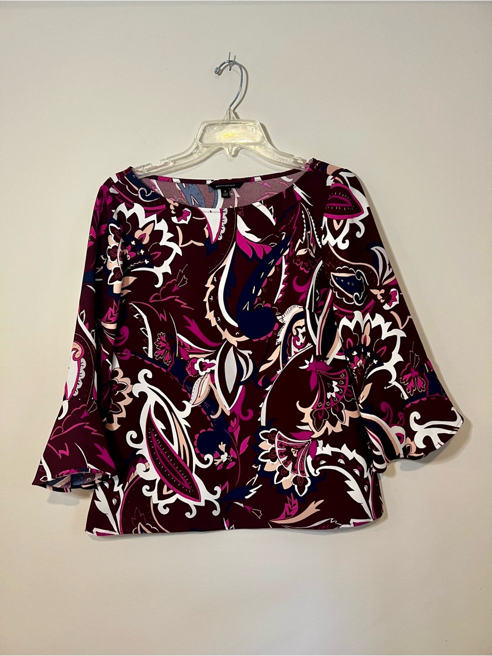 Banana Republic Burgundy Paisley Blouse with Pink & Cream Accents